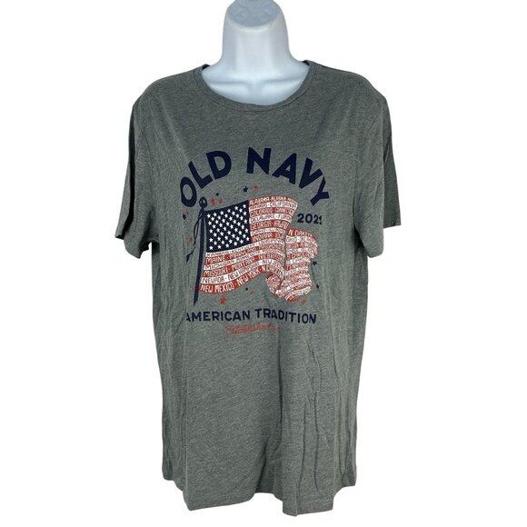Old Navy American Tradition Graphic Tee 2021 Gray Short Sleeve Womens Medium - Picture 1 of 4